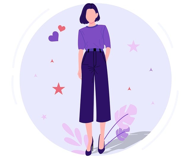 A vector image of a fashionable woman in a purple outfit.