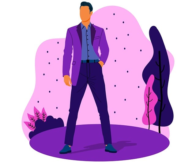 A vector image of a fashionable woman in a purple outfit.